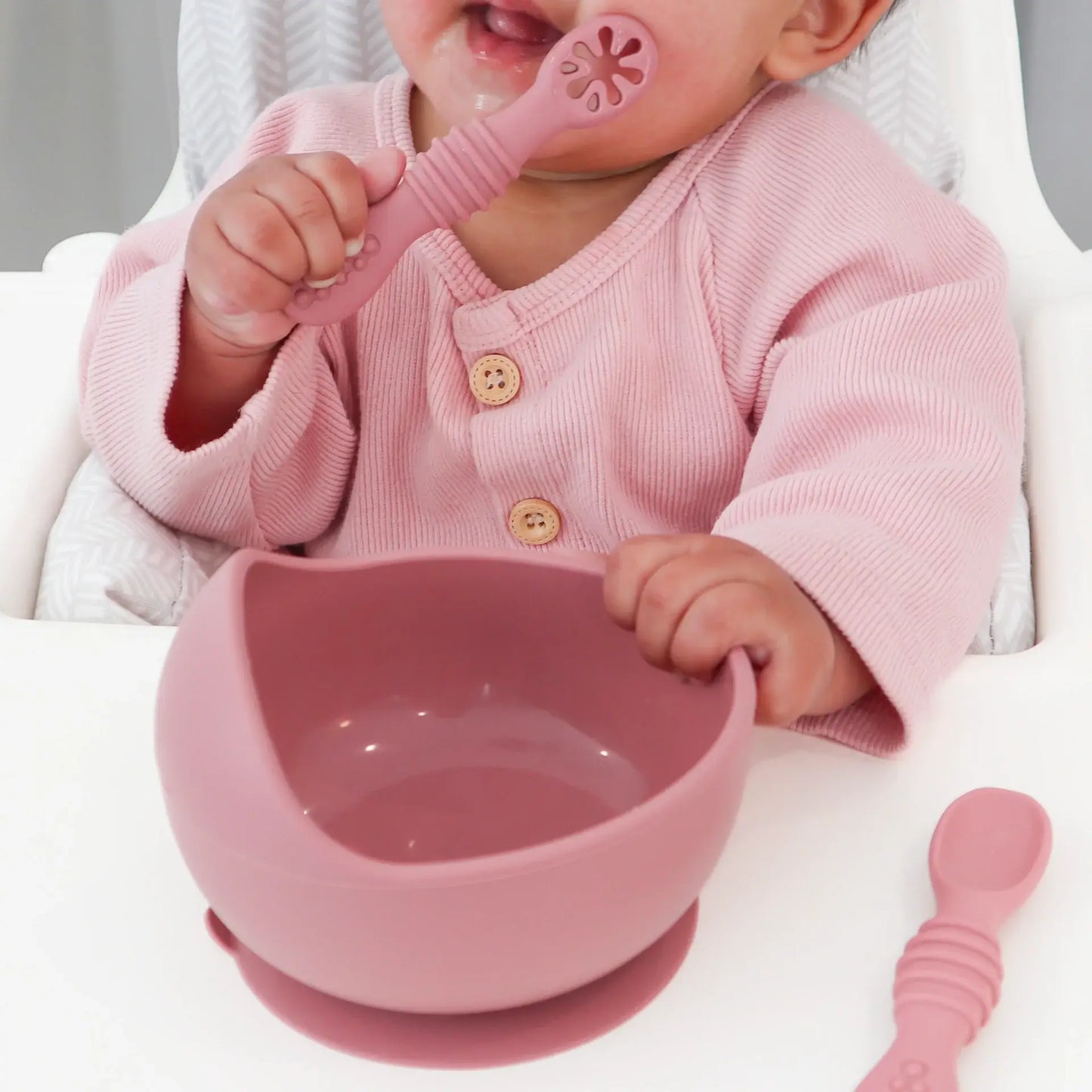 Suction Bowl & Training Spoons - Dusty Rose: Dusty Rose