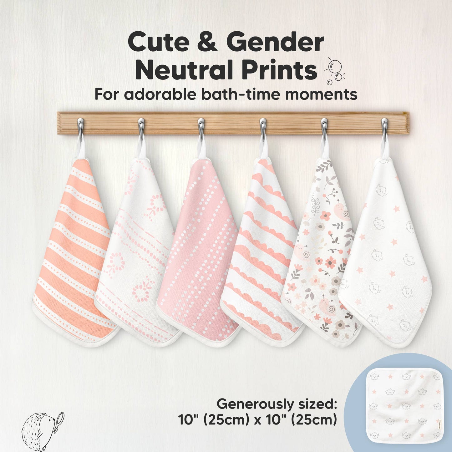 6-Pack Organic Cami Baby Washcloths for Face & Bath Towels: Sweet Charm
