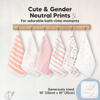 6-Pack Organic Cami Baby Washcloths for Face & Bath Towels: Sweet Charm