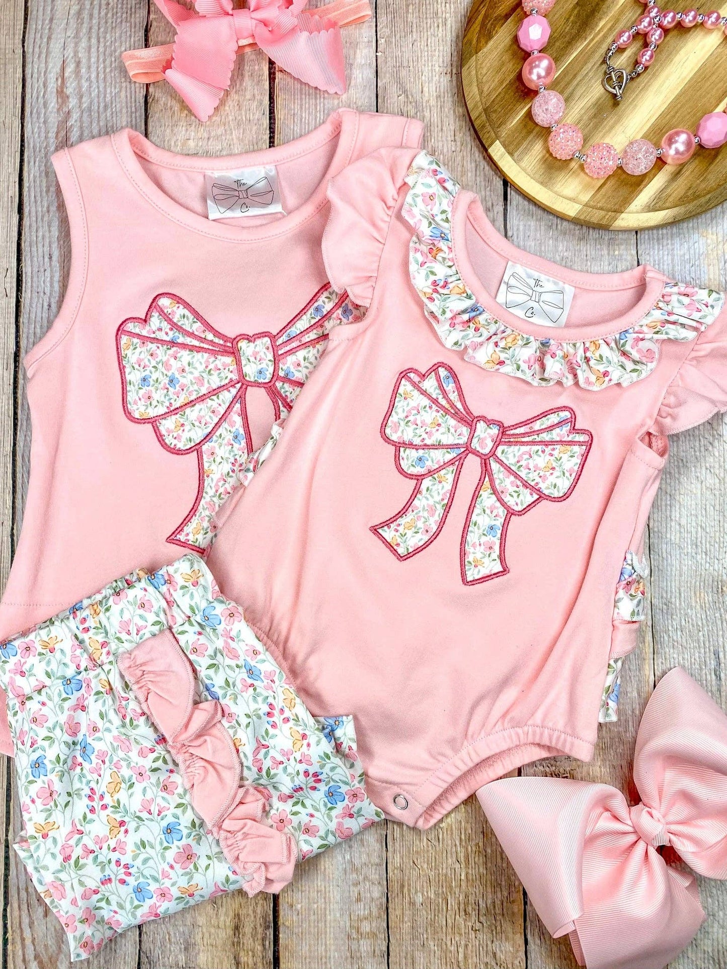 Pink Floral Bow Set