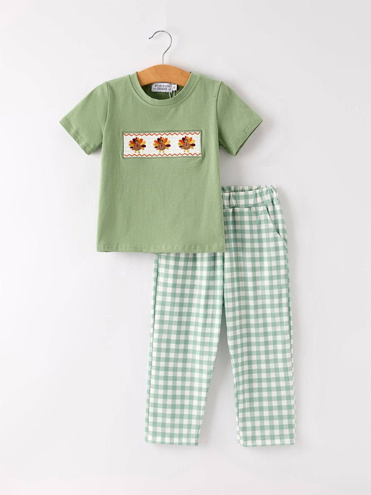 Thanksgiving Smock Embroidered Boys Set
