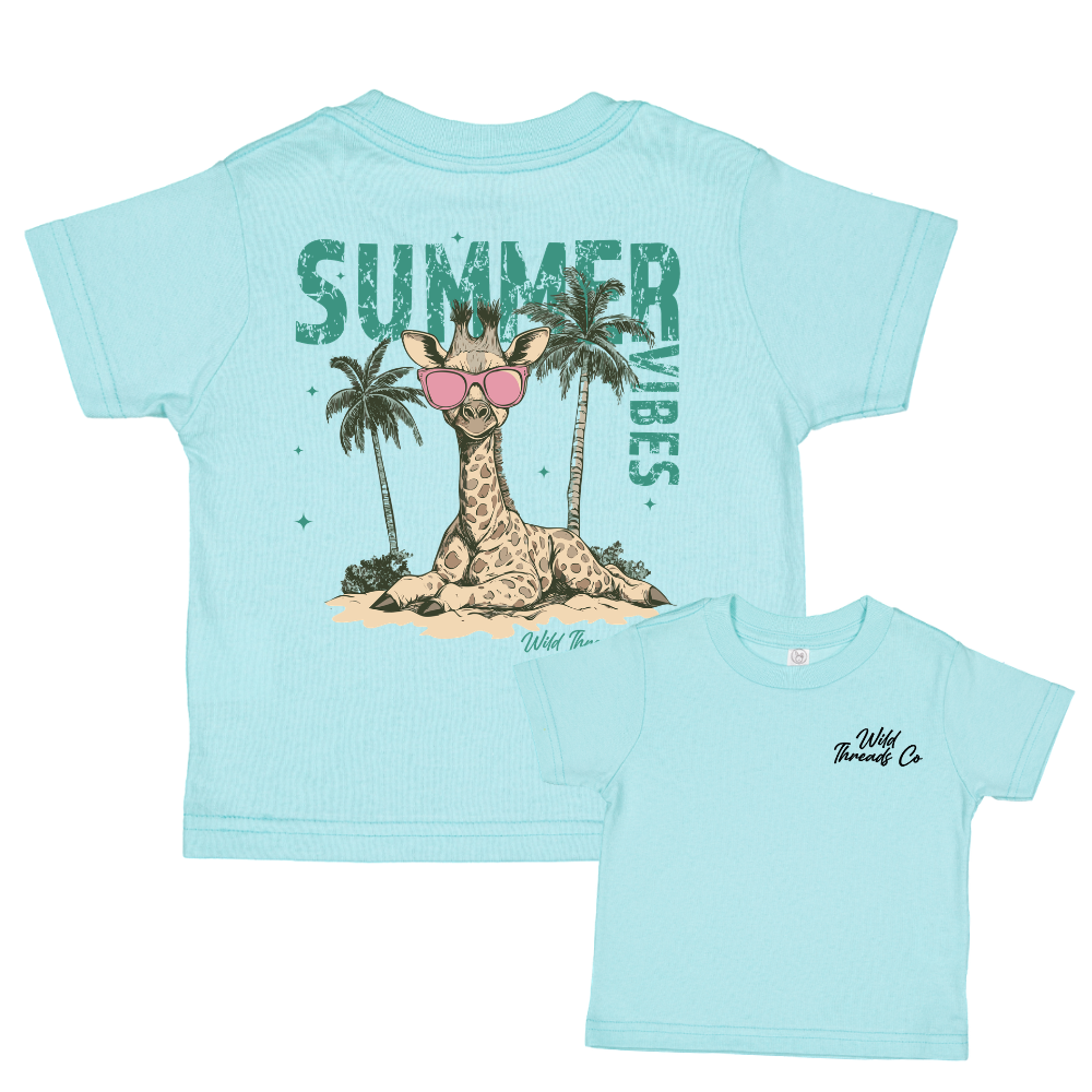 Summer Vibes Giraffe Tee: Chill Blue