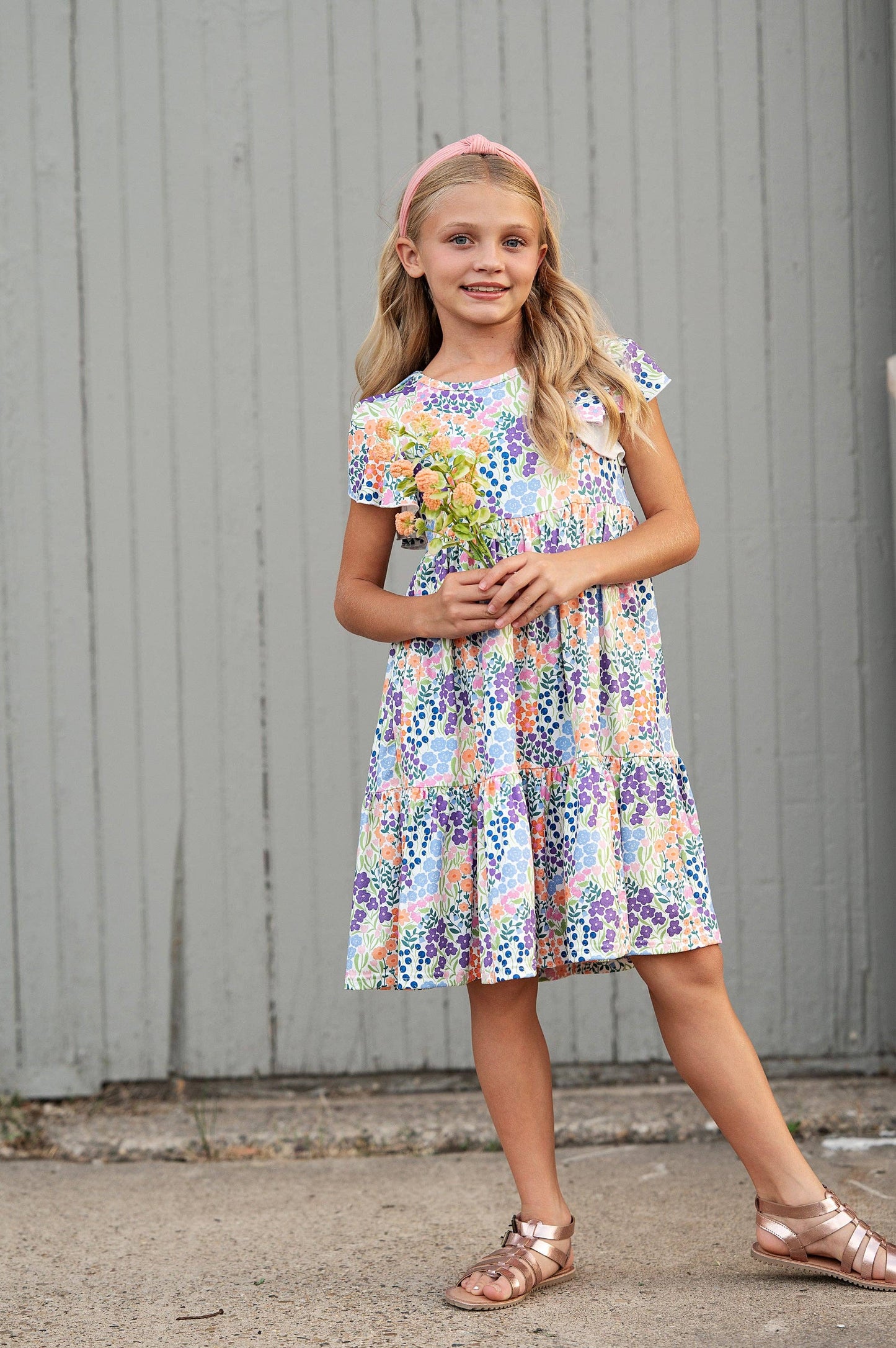 Kids Emmy Garden Floral Flutter Sleeve Twirl Spring Dress