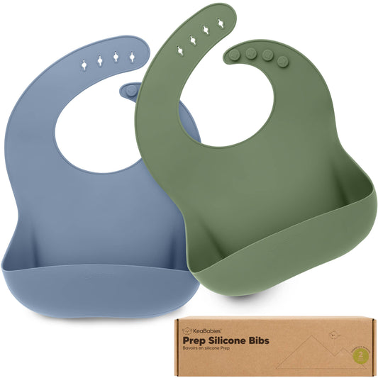 2-Pack Prep Silicone Bibs for Babies, Toddlers, Boys, Girls: Slate