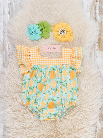 Sunny Lemon Plaid Ruffle Bubble Romper