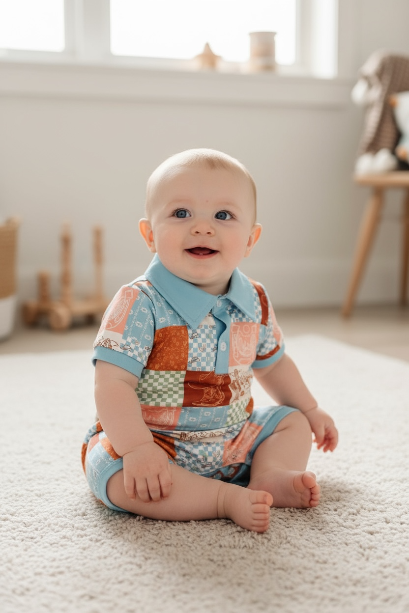 Light Blue Western Printed Romper.