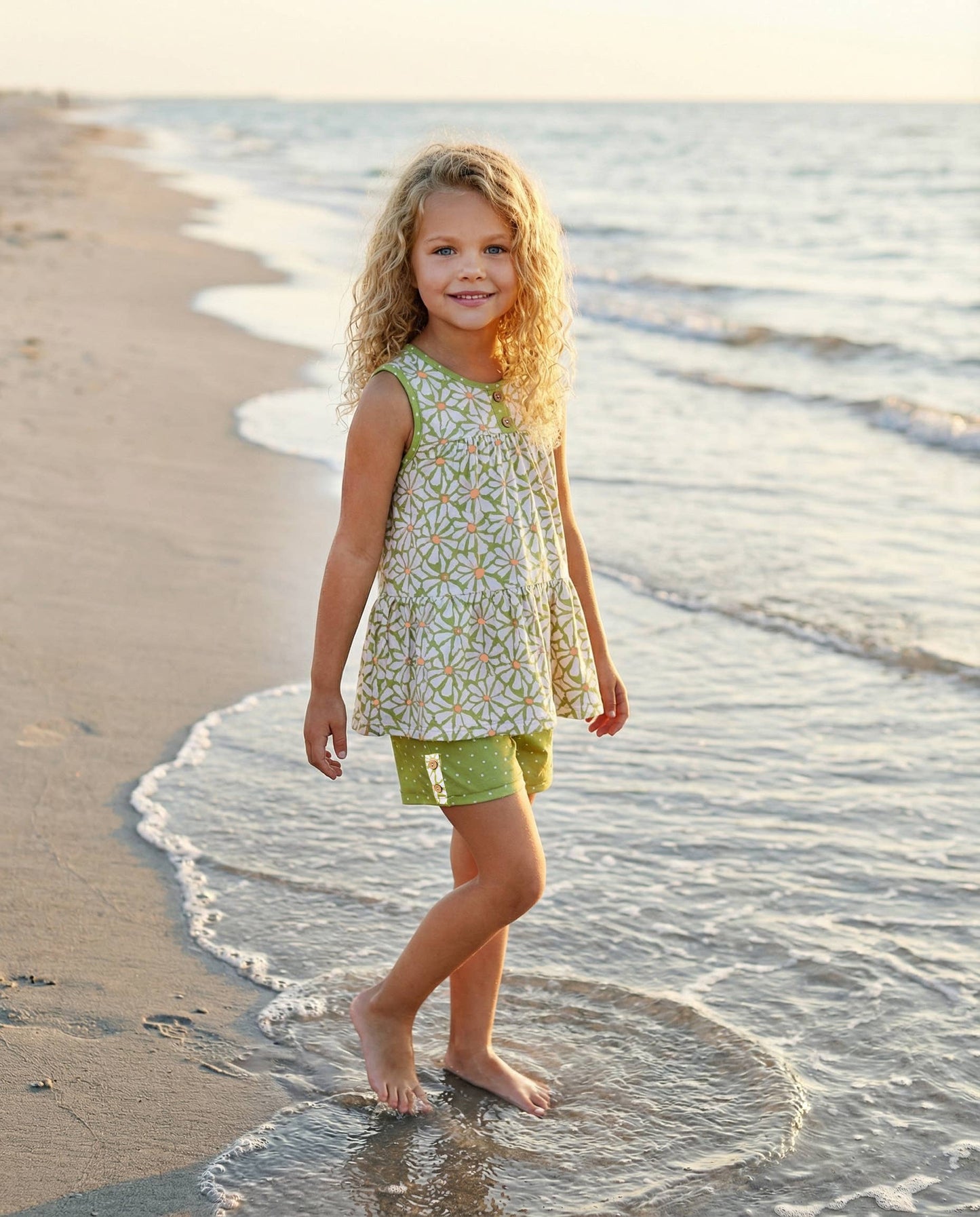 Kids Ruby Lime Green Daisy Summer Short Set