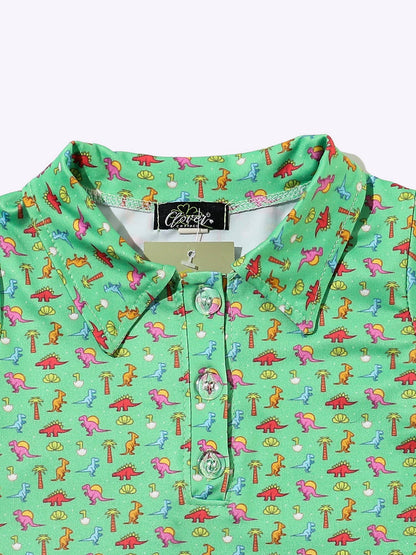 Neon Dino Boy Collar Shirt