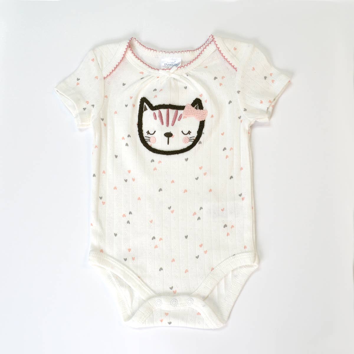 Set of 3 Cream Cat Chenille Embroidery Bodysuits