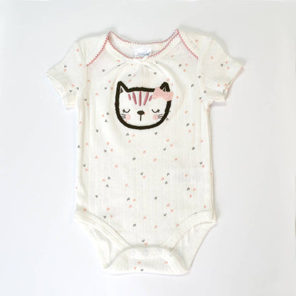 Set of 3 Cream Cat Chenille Embroidery Bodysuits