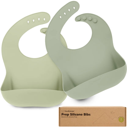 2-Pack Prep Silicone Bibs for Babies, Toddlers, Boys, Girls: Sage