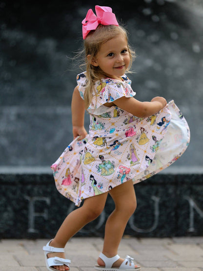 Summer Pattern Ruffle Sleeve Girls Dress: 6