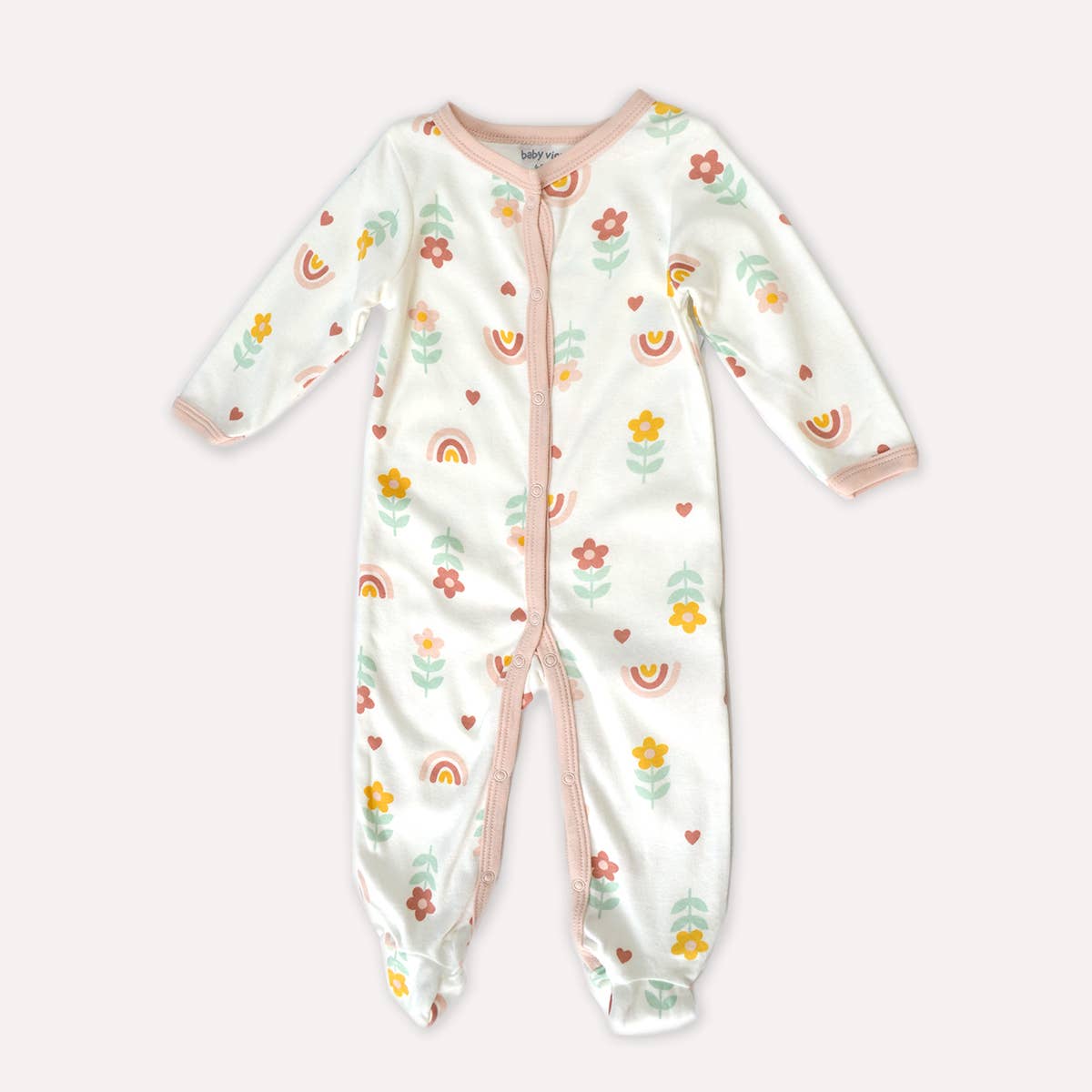 Rainbow Daisy Flowers Pattern Zipper Footie Pajamas