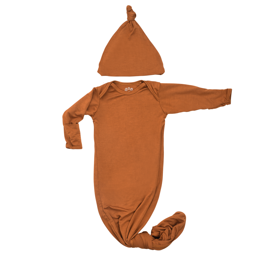 Saddle Longhorn Orange Western Knotted Newborn Baby Gown & Hat