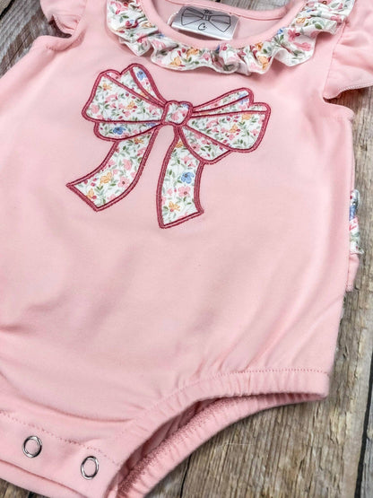 Pink Floral Bow Romper