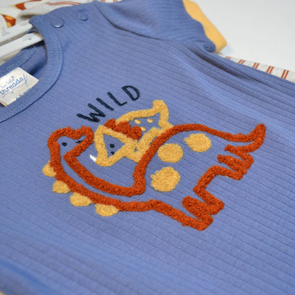 Pack of 3 Dinosaur Chenille Embroidery Bodysuits