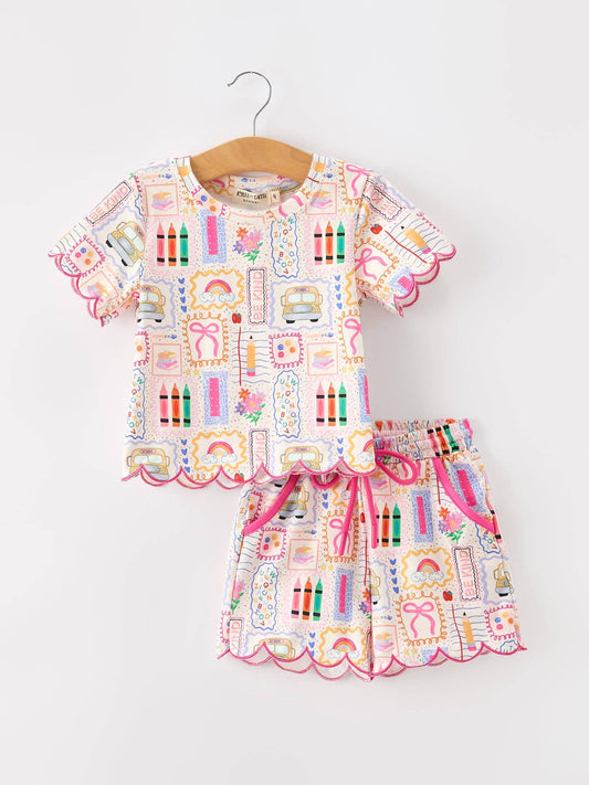 Back to School Print Girl Short Set