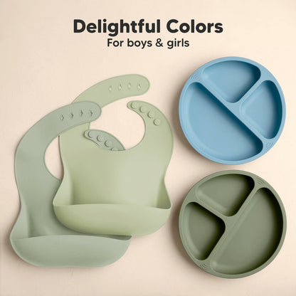 2-Pack Prep Silicone Bibs for Babies, Toddlers, Boys, Girls: Sage