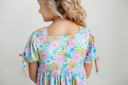 Kids Vintage Floral & Lace Tiered Square Neck Spring Dress