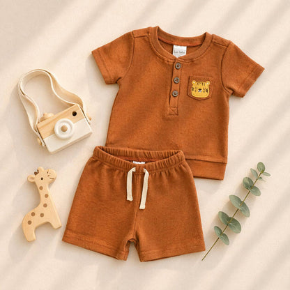 Boys 2pc Summer Cute Waffle Knit Top & Shorts Sets: 12M