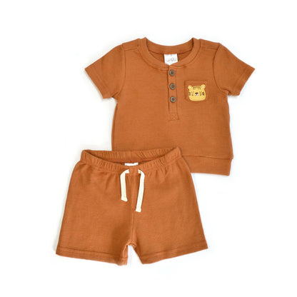 Boys 2pc Summer Cute Waffle Knit Top & Shorts Sets: 18M