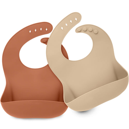 2-Pack Prep Silicone Bibs for Babies, Toddlers, Boys, Girls: Terracotta