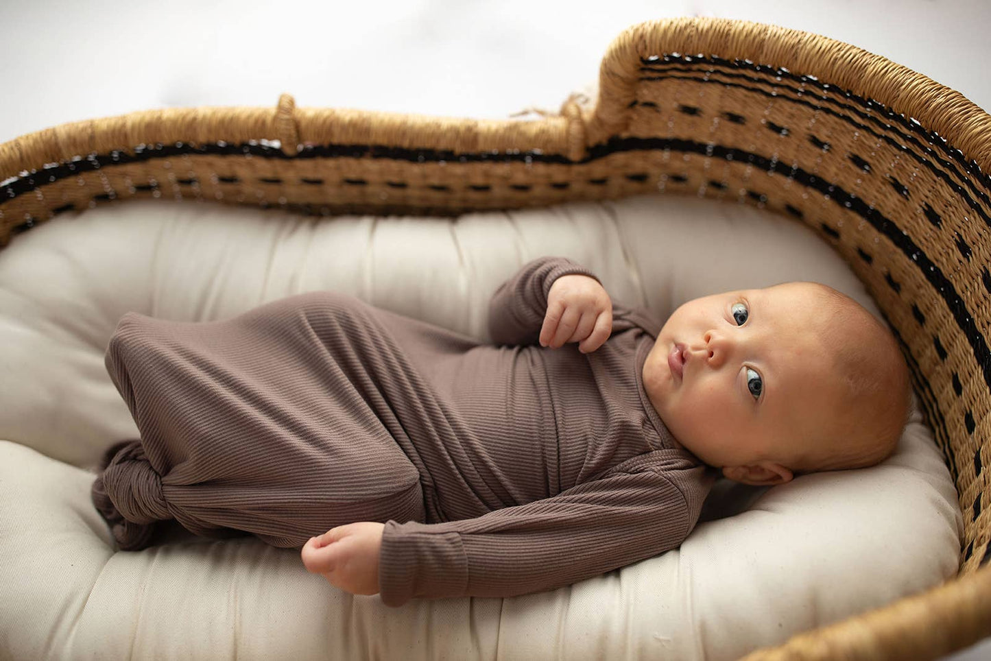 Cocoa Brown Ribbed Knotted Newborn Baby Gown & Bow