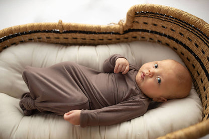 Cocoa Brown Ribbed Knotted Newborn Baby Gown & Bow
