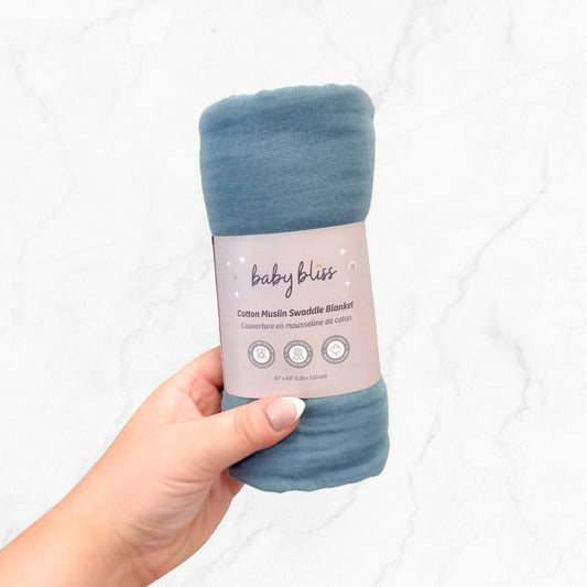 Muslin Swaddle Blanket - Lake Blue