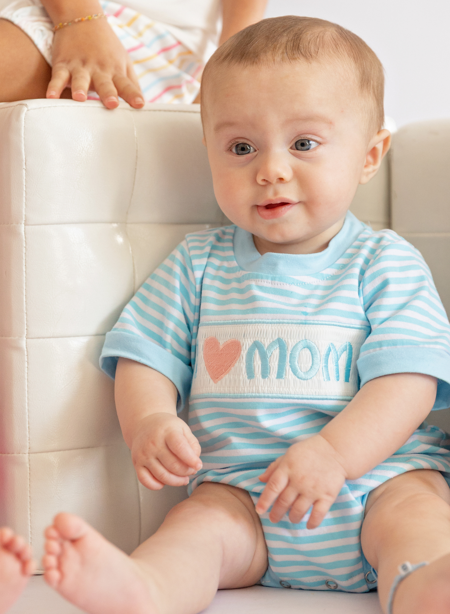 I Love MOM Stripe Smocked Romper