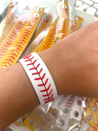 Baseball And Softball Leather Bracelets: Softball Yellow