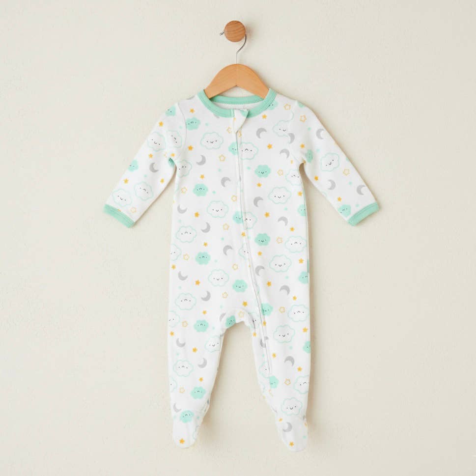 Cloud Sun Star Moon Pattern Zipper Footie Pajamas