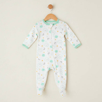 Cloud Sun Star Moon Pattern Zipper Footie Pajamas