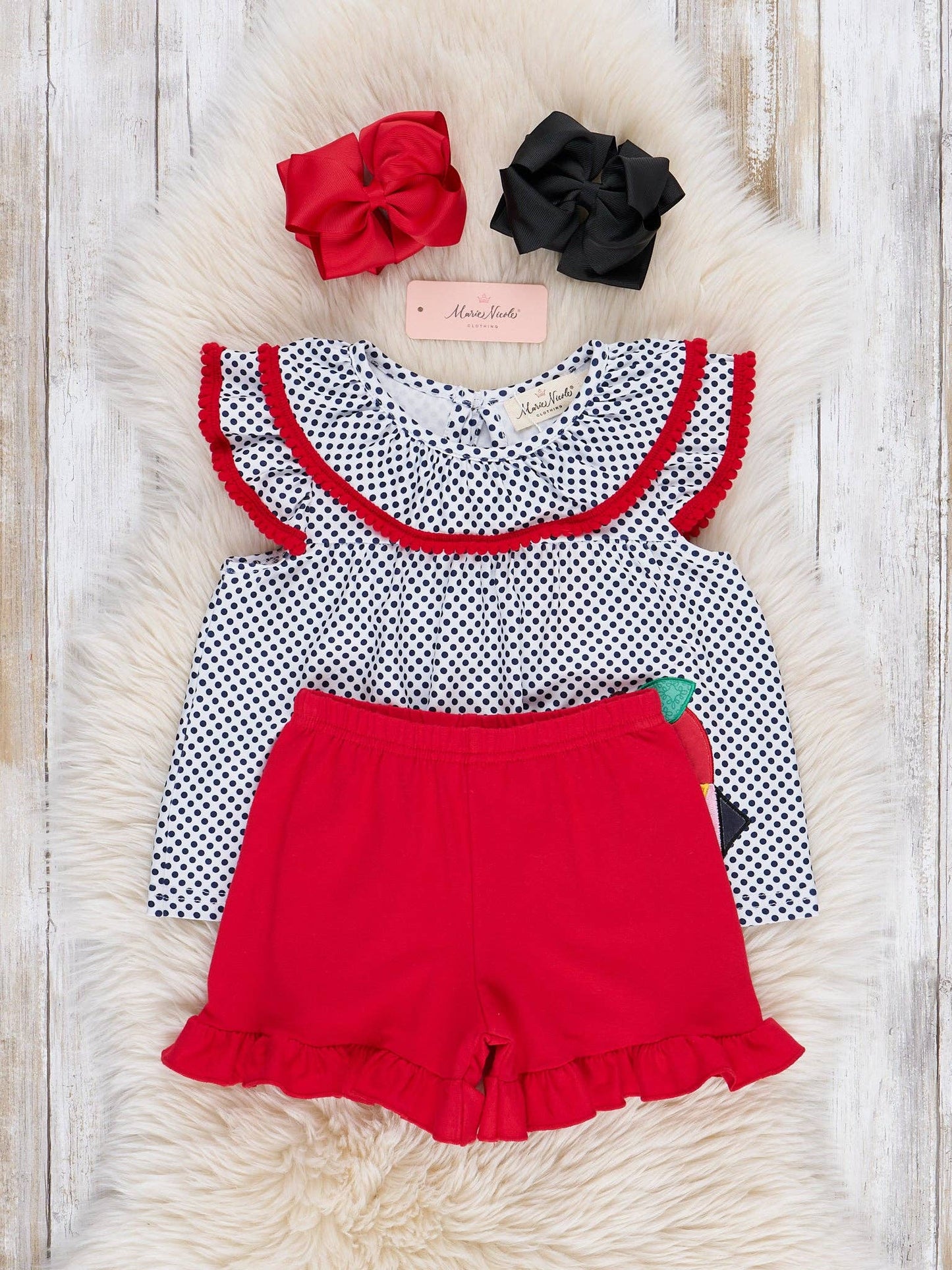 Polka Dot Pencil & Apple Ruffle Outfit