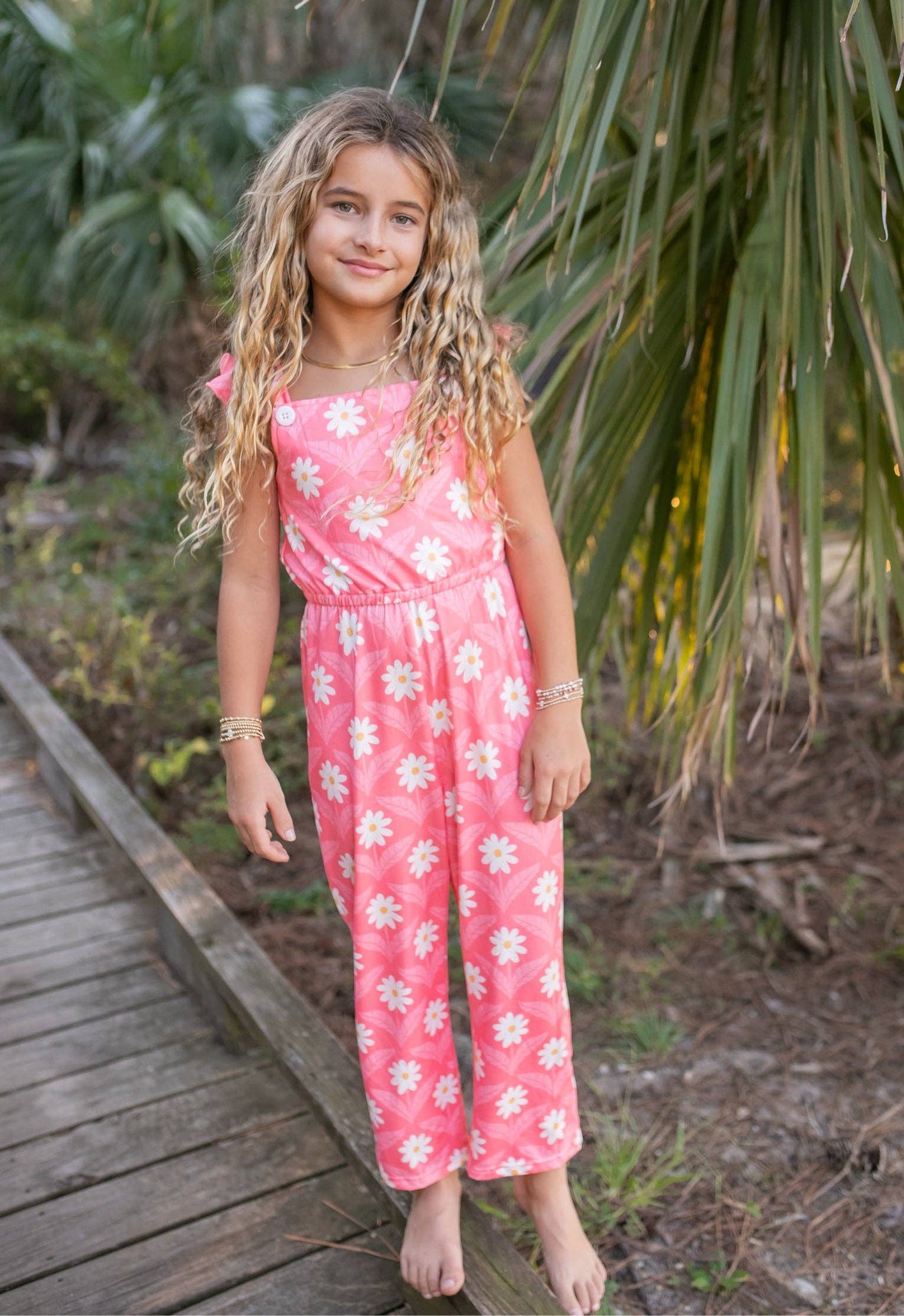 Girls Pink Amelia Daisy Flower Spring Summer Jumpsuit