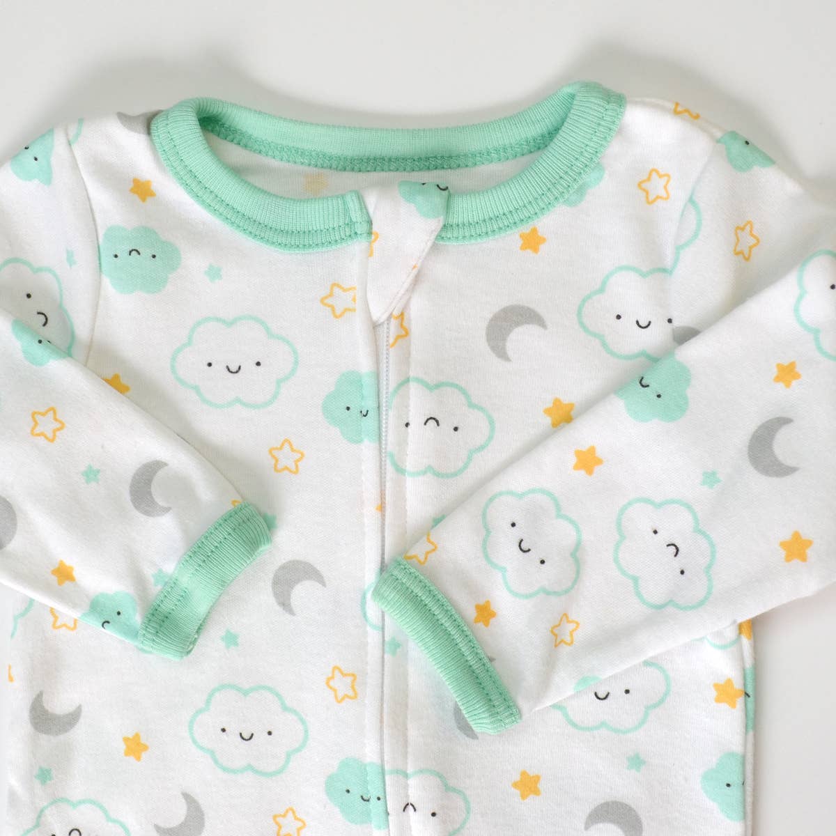 Cloud Sun Star Moon Pattern Zipper Footie Pajamas