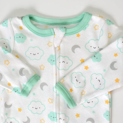 Cloud Sun Star Moon Pattern Zipper Footie Pajamas