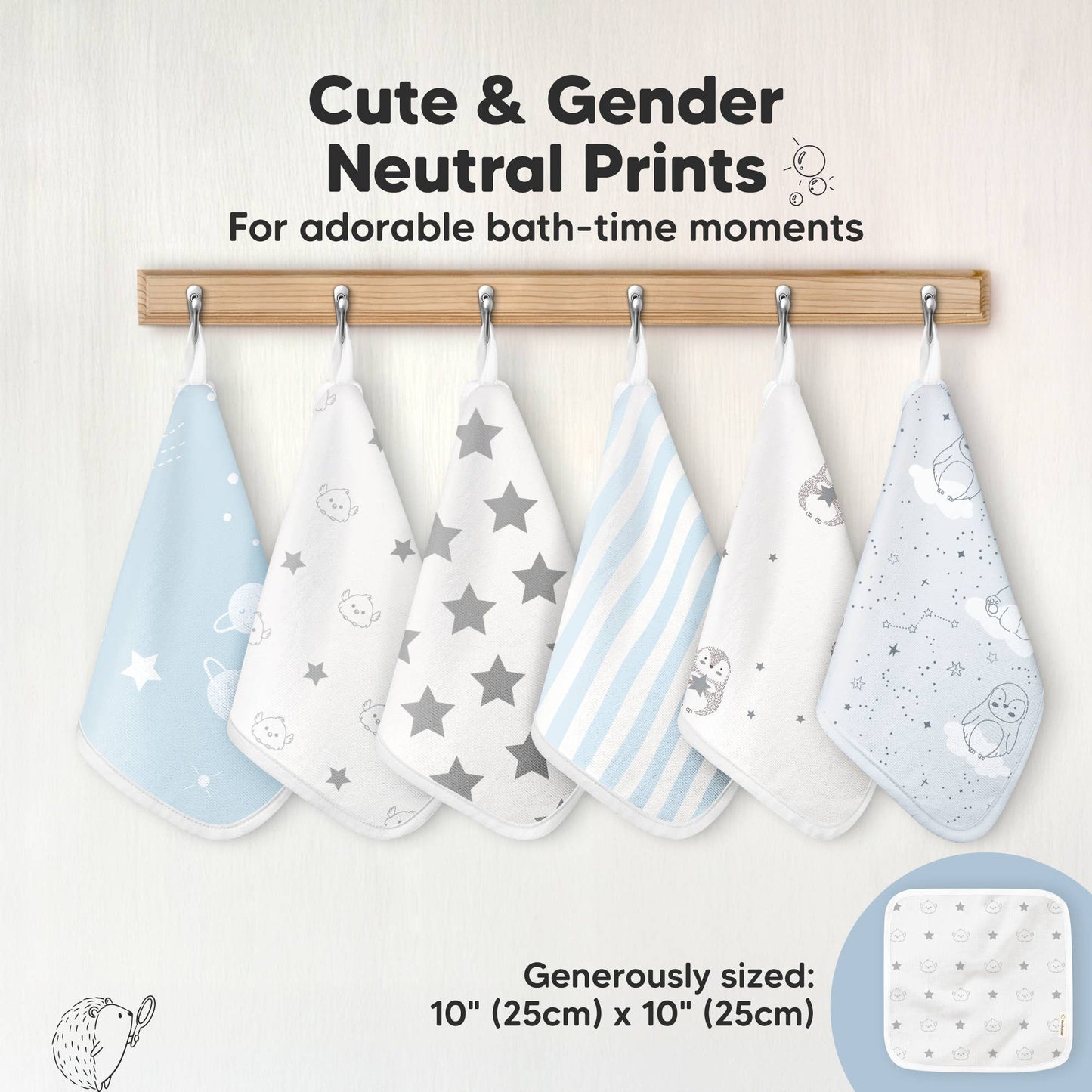 6-Pack Organic Cami Baby Washcloths for Face & Bath Towels: Constellation