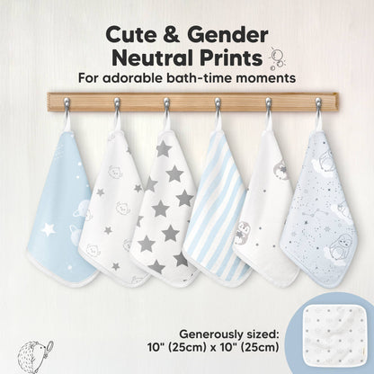 6-Pack Organic Cami Baby Washcloths for Face & Bath Towels: Constellation