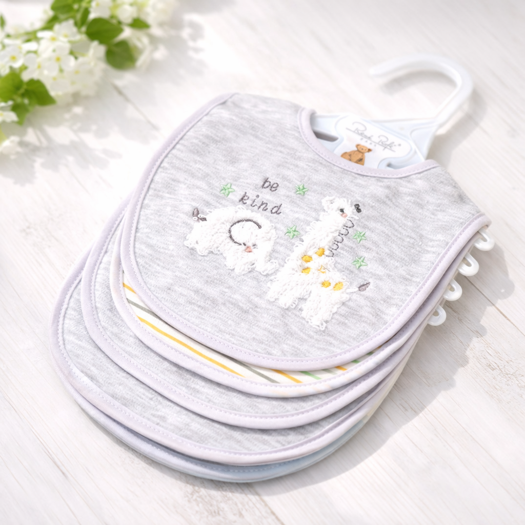 5 Pack Soft Cotton Poly Embroidered Baby Bibs