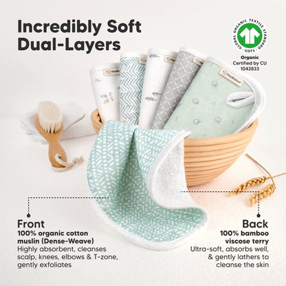 6-Pack Organic Cami Baby Washcloths for Face & Bath Towels: Nordic