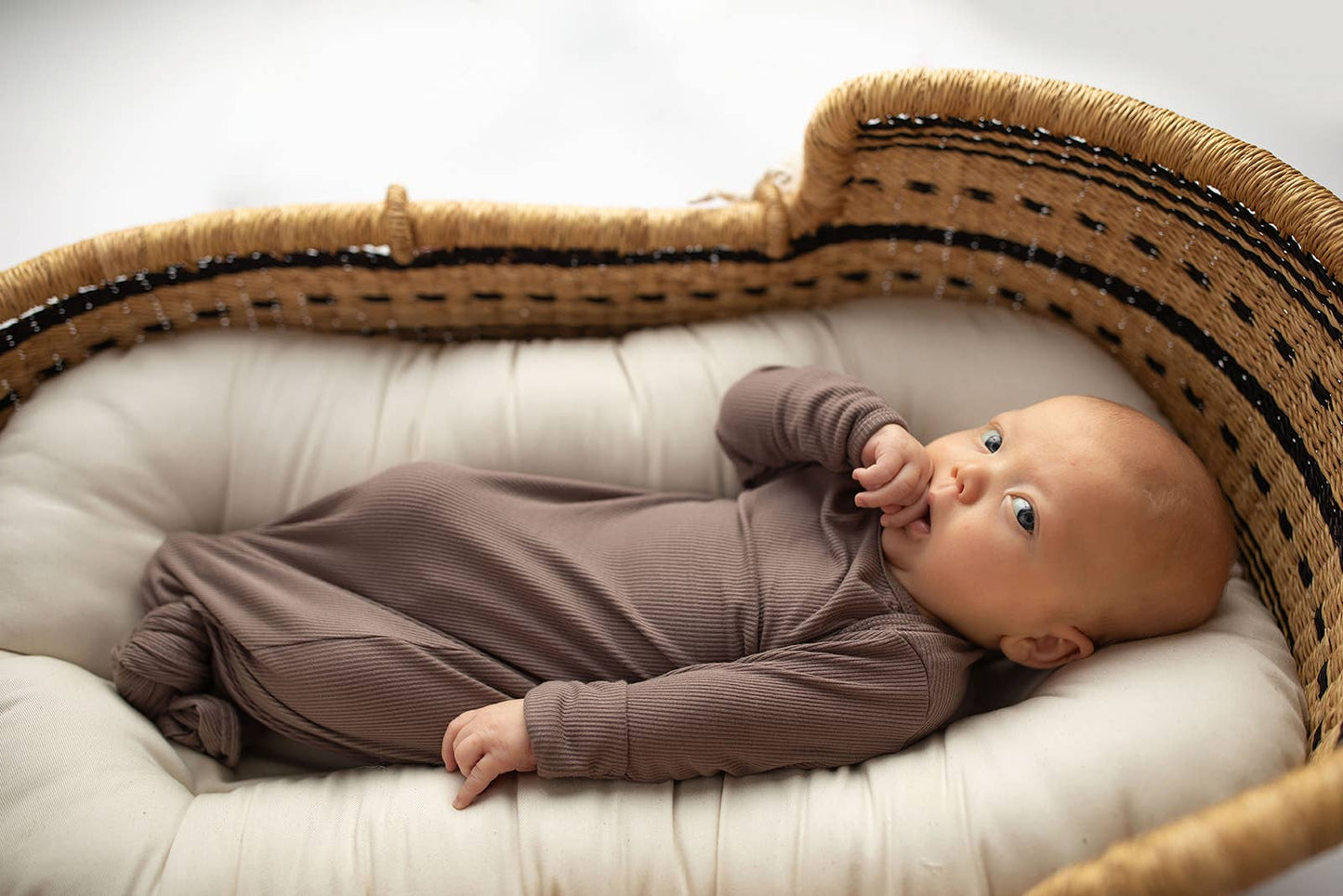 Cocoa Brown Ribbed Knotted Newborn Baby Gown & Bow