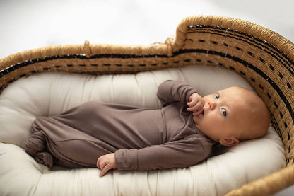 Cocoa Brown Ribbed Knotted Newborn Baby Gown & Bow