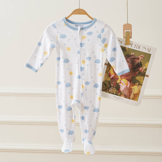 Cloud Sun Star Moon Pattern Zipper Footie Pajamas