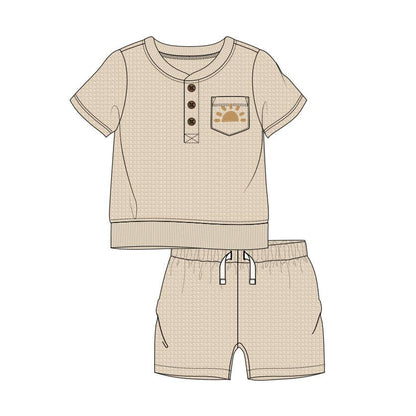 Boys 2pc Summer Cute Waffle Knit Top & Shorts Sets: 12M