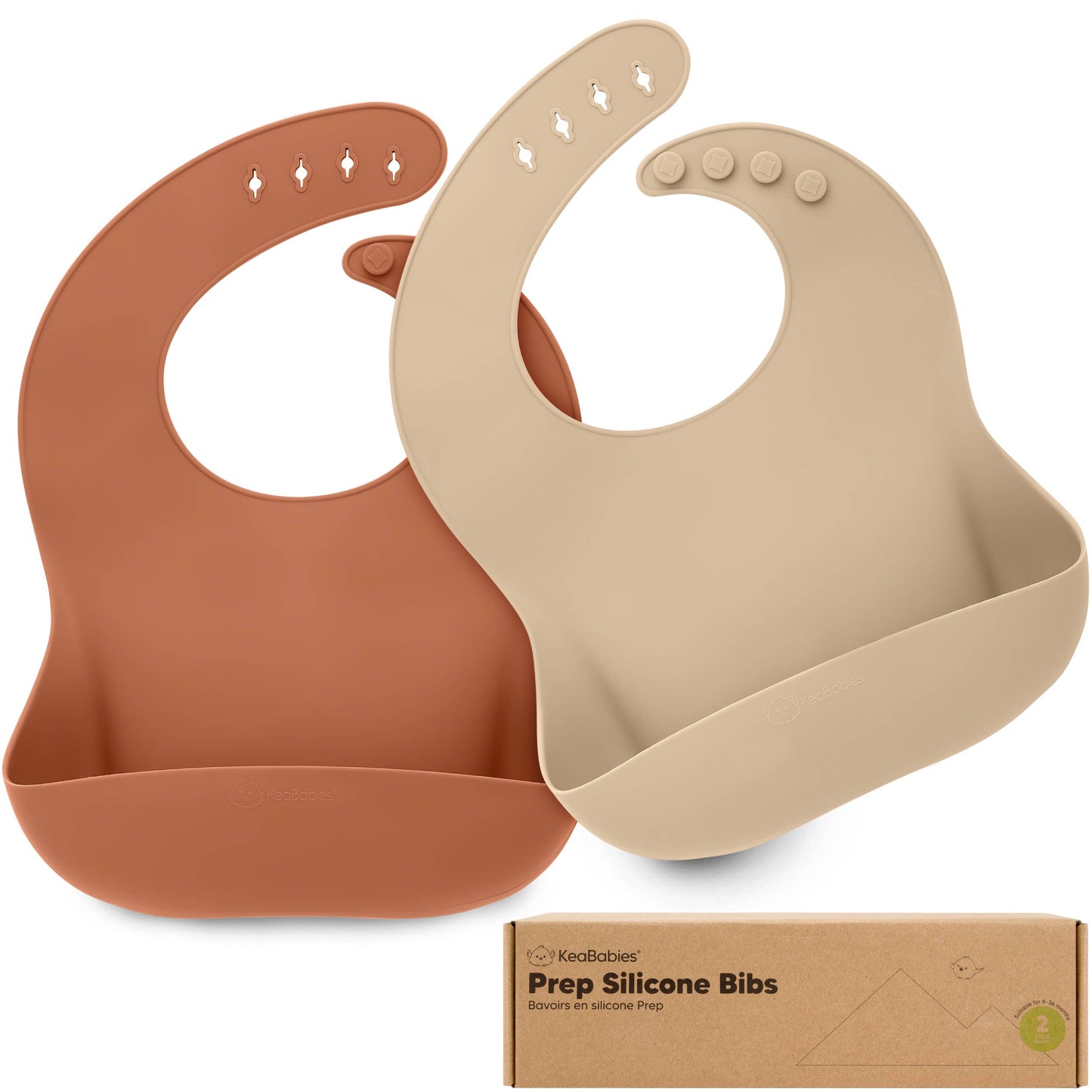 2-Pack Prep Silicone Bibs for Babies, Toddlers, Boys, Girls: Terracotta