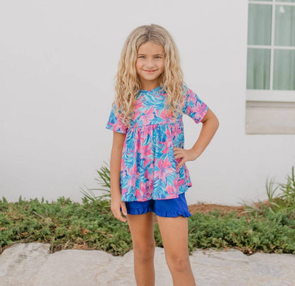 Kids Tropical Floral Pocket Ruffle Summer Short Set