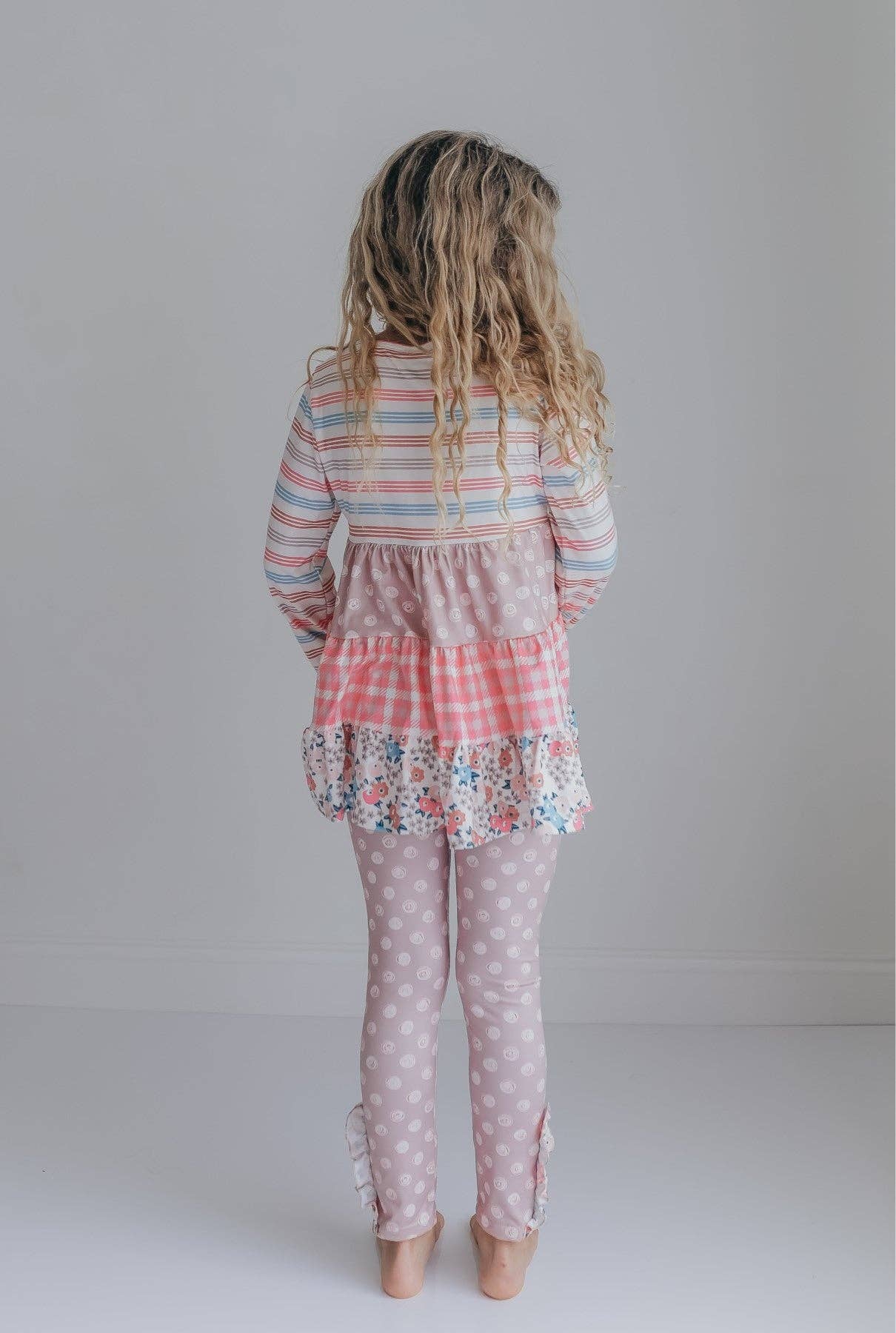 Girls Sand Floral 3 Tiered Fall Ruffle Button Legging Set: 2