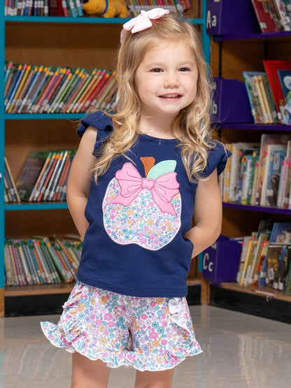 Floral Embroidered Apple Ruffle Outfit