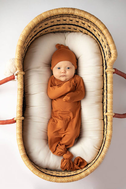 Saddle Longhorn Orange Western Knotted Newborn Baby Gown & Hat
